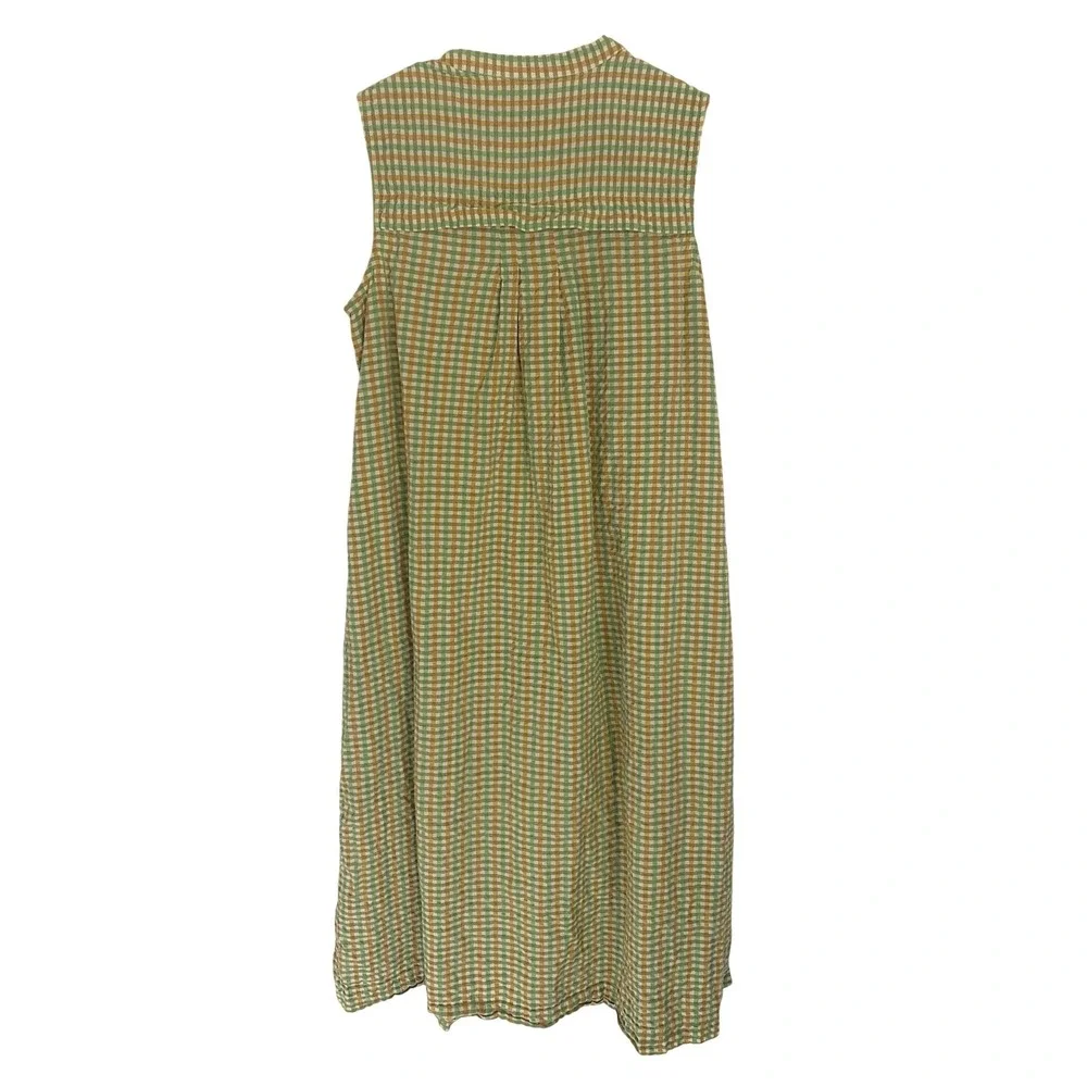 Toast Womens Gingham Plaid Sleeveless Midi Dress Green Mustard Yellow 14